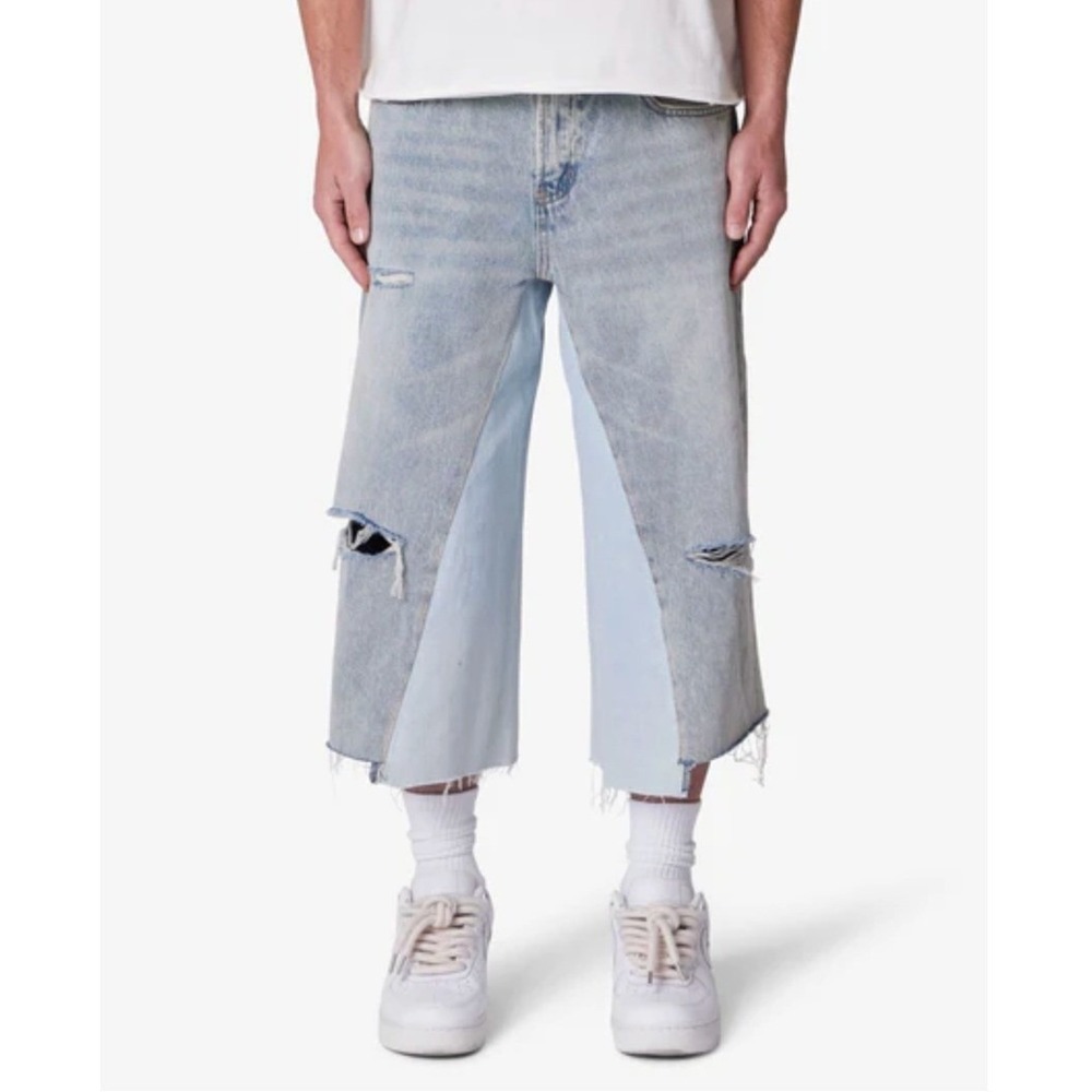 MNML Denim Jorts Shorts 38 Raw Hem Blue Two Tone Grunge‎ Skater Baggy Retro Edgy